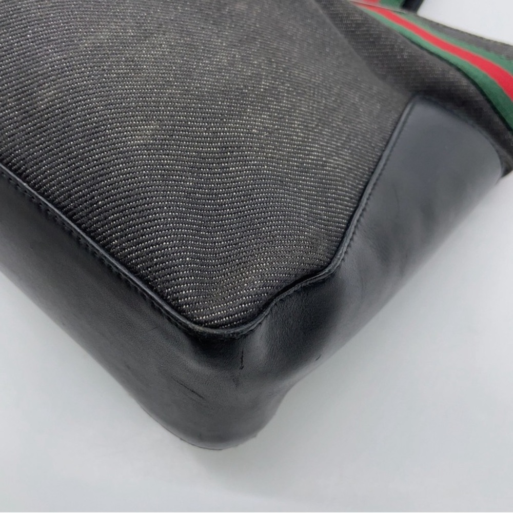 💯Gucci Black Denim Tote with Red and Green Straps Sherry Line EUC - Picture 9 of 13